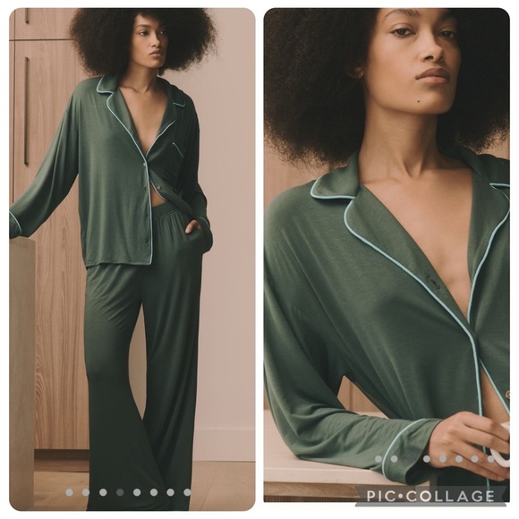 NWT new medium Anthropologie briar piped pajama top button down Holly green teal - Picture 13 of 17